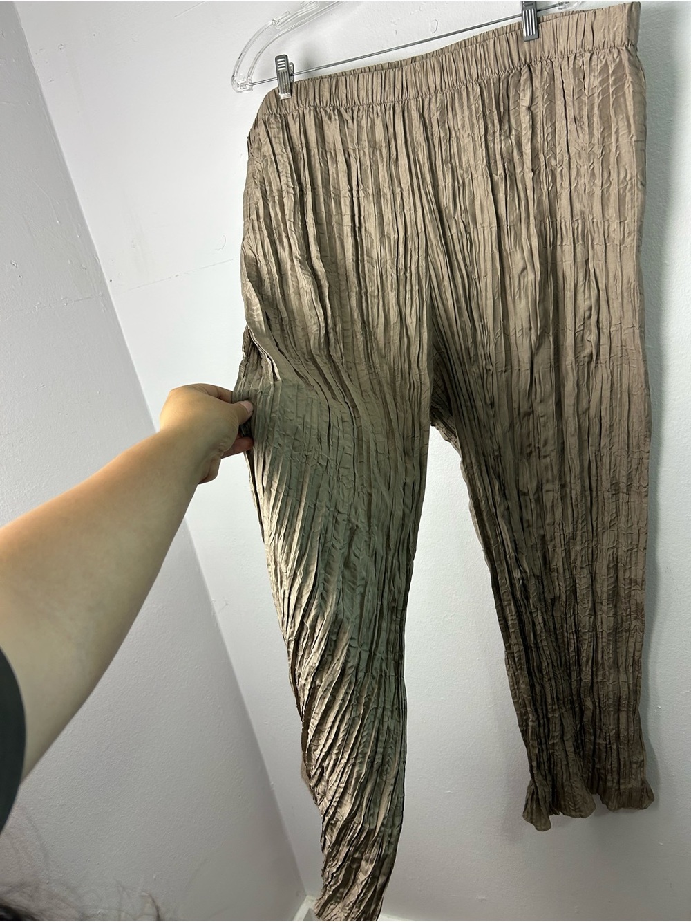 EILEEN FISHER Crushed 100% Silk Wide Leg Ankle Pants Size 2X Brown quite luxury - Picture 10 of 12